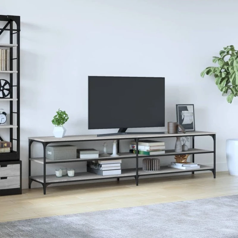 vidaXL tv-bord 200x30x50 cm grå sonoma-eg konstrueret træ og metal