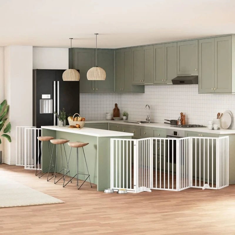 vidaXL Hundelåge 9 paneler 450 cm foldbar hvid