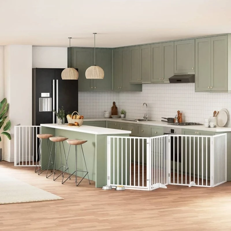 vidaXL Hundelåge 8 Paneler 640 cm Foldbar Hvid Poppeltræ