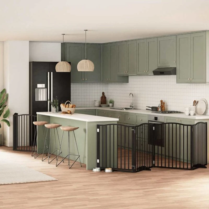 vidaXL Hundelåge 8 Paneler 640 cm Foldbar Poppeltræ Sort