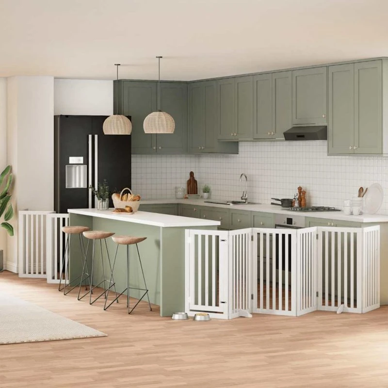 vidaXL Hundelåge 15 paneler 750 cm foldbar hvid