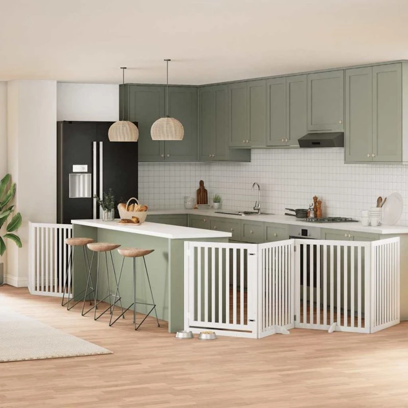 vidaXL Hundelåge 6 Paneler 480 cm Foldbar Hvid Poppeltræ