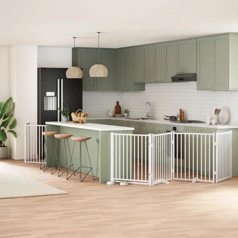 vidaXL Hundelåge 8 paneler 640 cm foldbar hvid