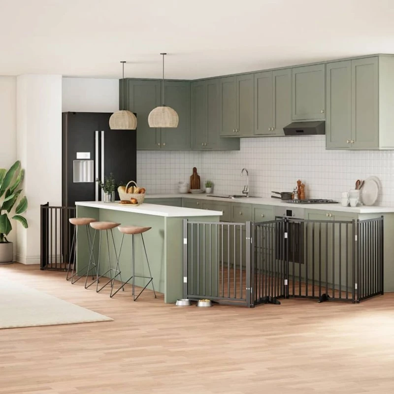 vidaXL Hundelåge 6 paneler 480 cm foldbar sort