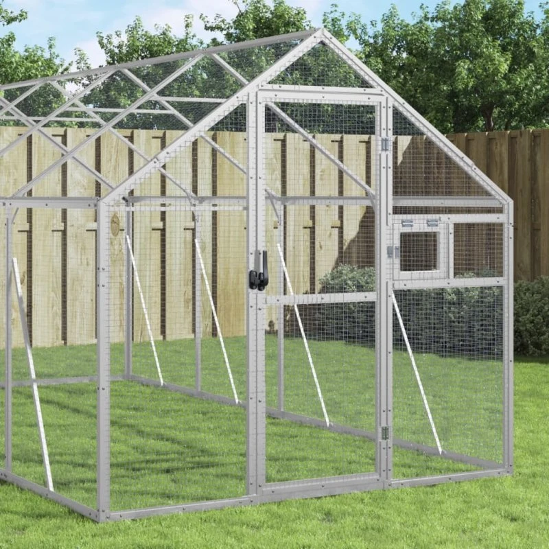 vidaXL Voliere 1,79x8x1,85 m Aluminium Sølvfarvet