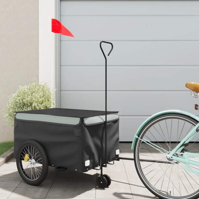 vidaXL Cykelanhænger 30 kg jern sort/grå