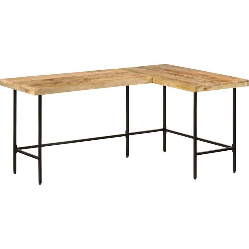 vidaXL Skrivebord 165x110x77 cm L-formet mangotræ og jern, rustik turkis