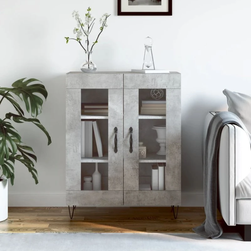 vidaXL Skænk 69,5x34x90 cm Konstrueret Træ Betongrå