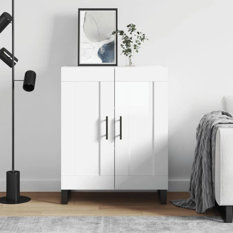 Skænk 69,5x34x90 cm Konstrueret Træ Hvid Højglans - Betongrå