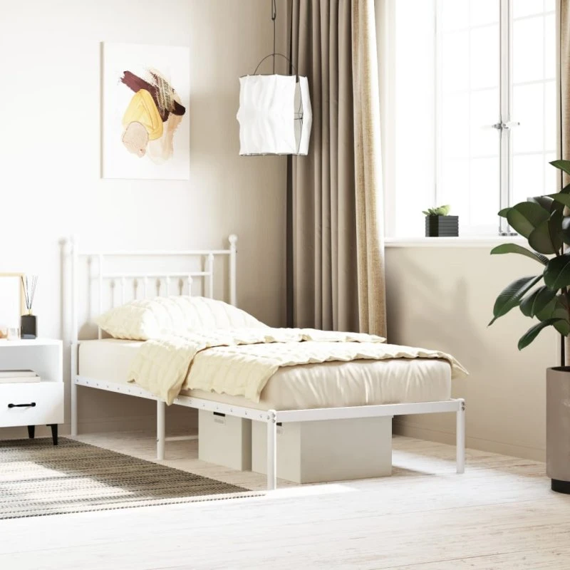 vidaXL Sengeramme 80x200 cm metal hvid med sengegavl