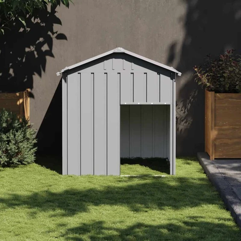 vidaXL hundehus 117x103x123 cm galvaniseret stål lysegrå