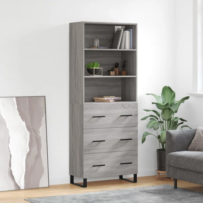 vidaXL Højskab 69,5x34x180 cm Konstrueret Træ Grå Sonoma-Ege