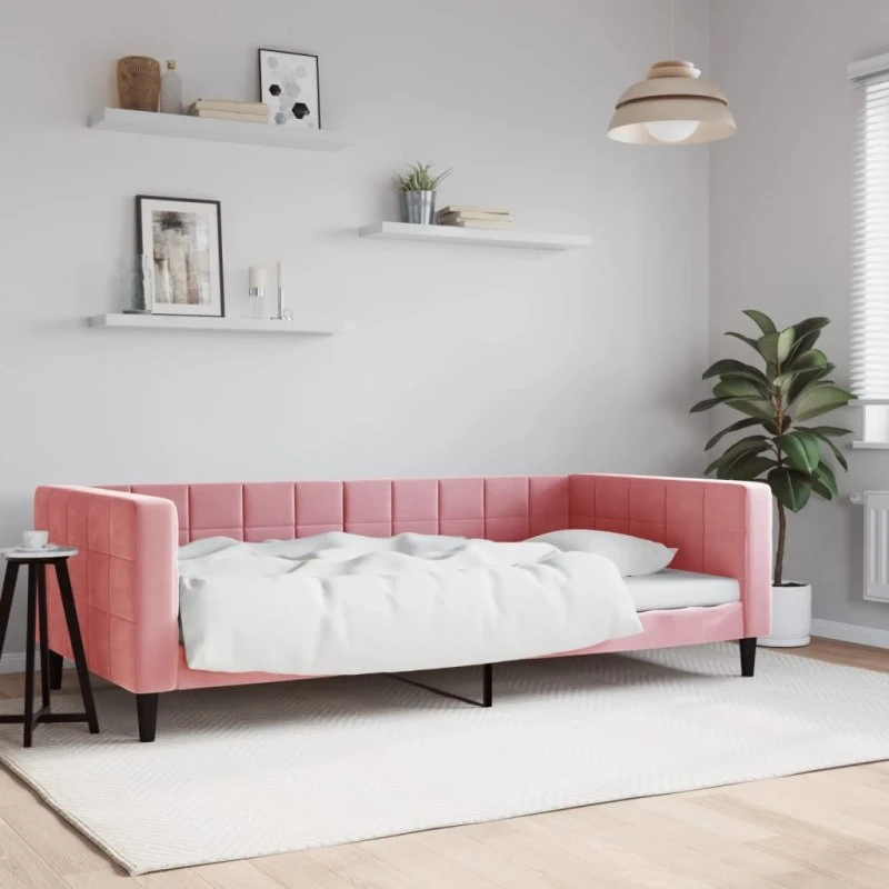 vidaXL Daybed 100x200 cm velour lyserød