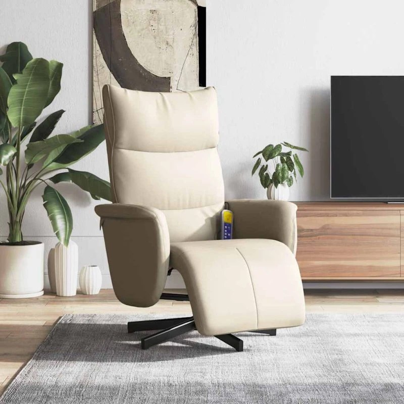 vidaXL massagestol med fodstøtte, kunstlæder cremefarvet