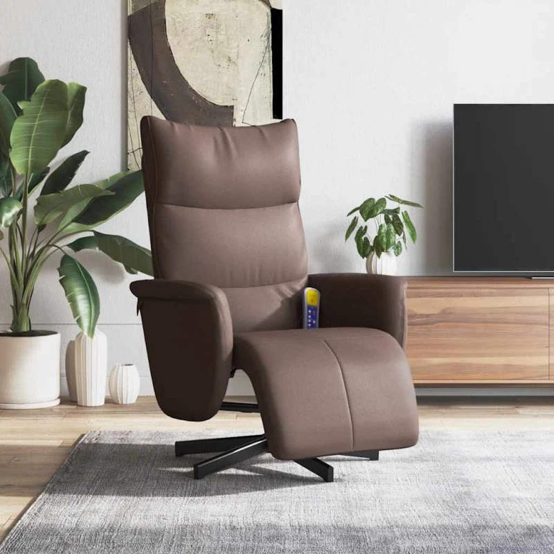 vidaXL massagestol med fodstøtte, brun, kunstlæder