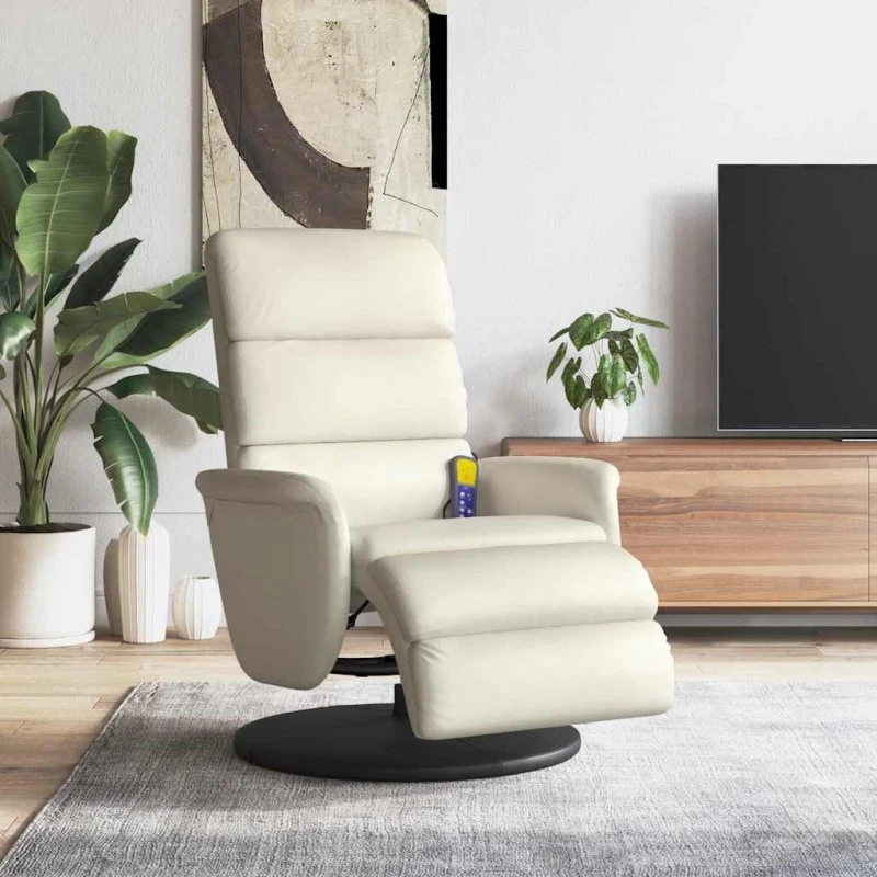 vidaXL Massagestol med Fodstøtte, Kunstlæder Creme