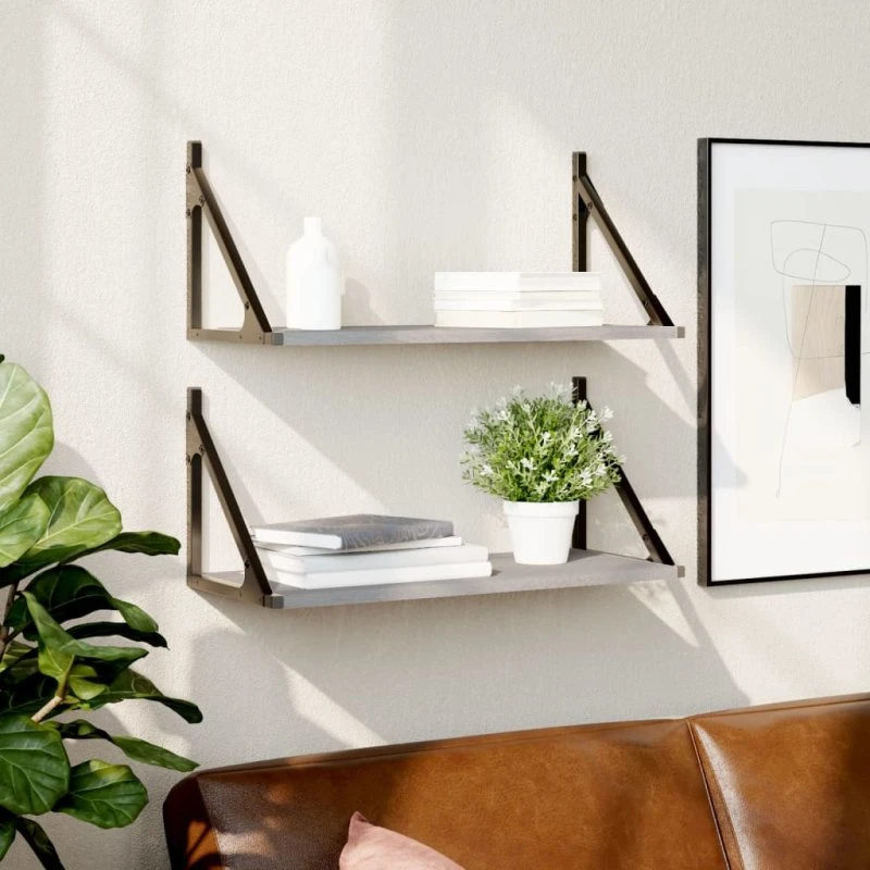 vidaXL Væghylder 2 stk. 60x25x25,5 cm konstrueret træ grå sonoma-eg