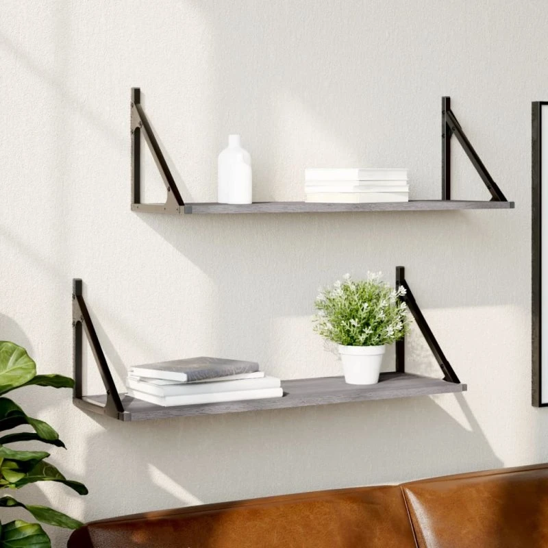 vidaXL Væghylder 2 stk. 80x25x25,5 cm grå sonoma-eg konstrueret træ