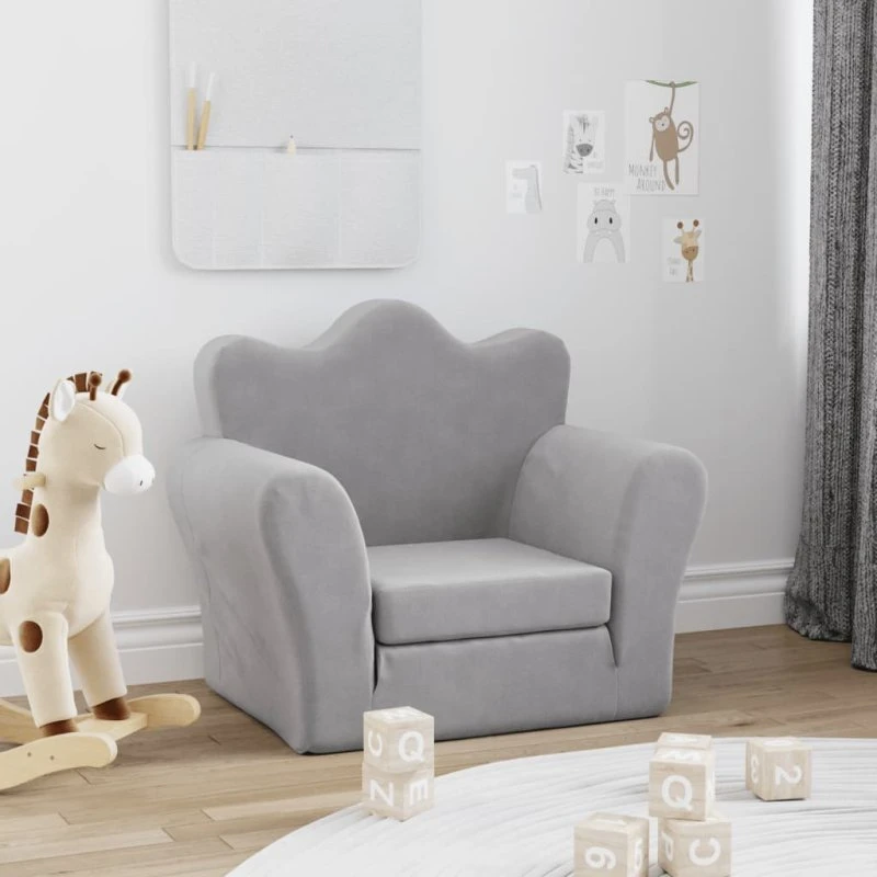 vidaXL Sovesofa til børn, lysegrå, plys, 2-i-1