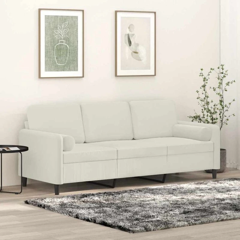 vidaXL 3-personers sofa med pyntepuder 180 cm, cremefarvet