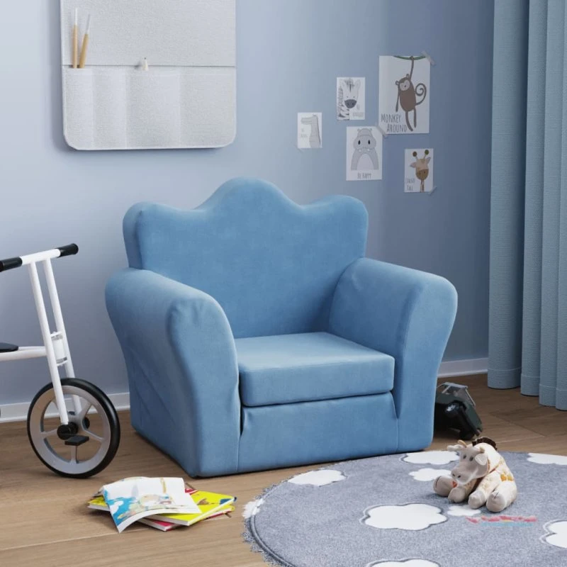 vidaXL Sovesofa til børn blå, 2-i-1 foldbar, plys