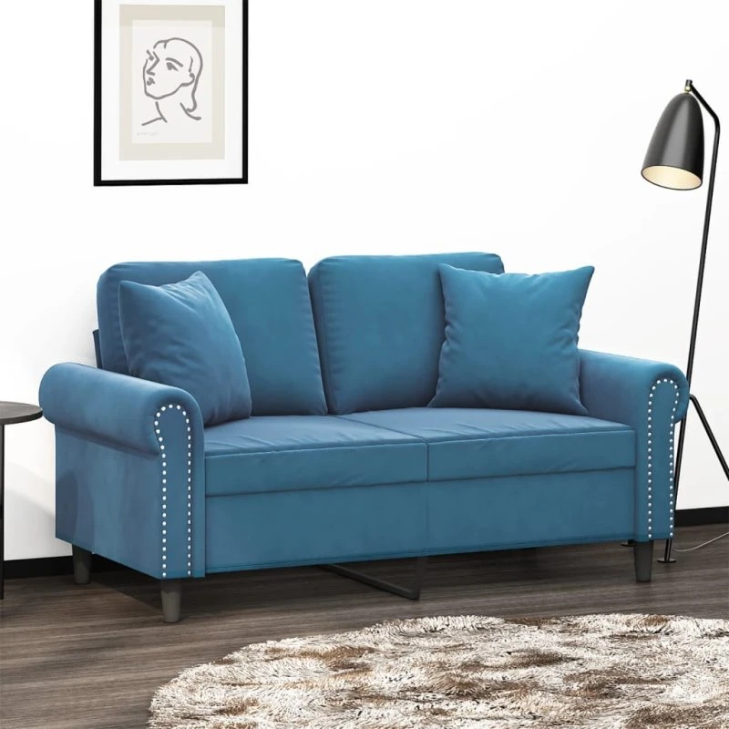 vidaXL 2-personers sofa med pyntepuder 120 cm blå velour