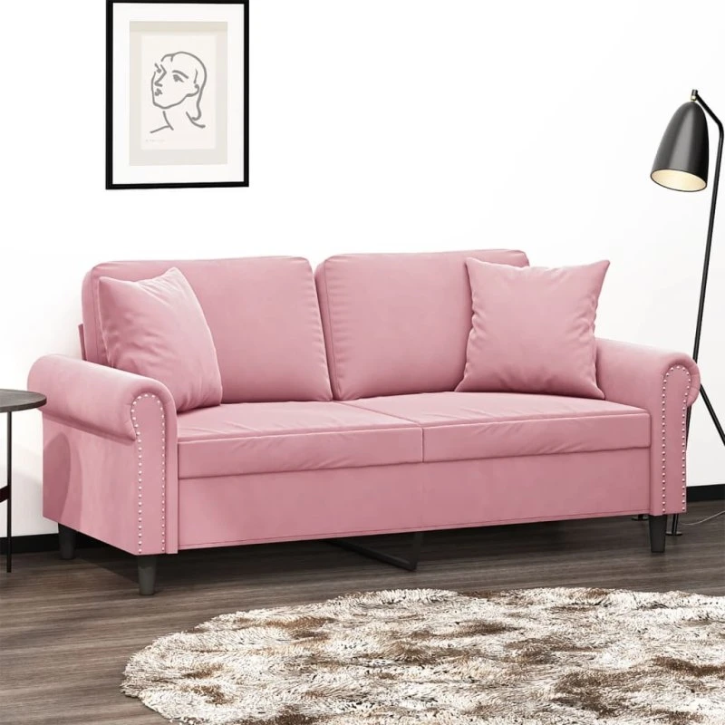 vidaXL 2-personers sofa velour pink 140 cm med pyntepuder