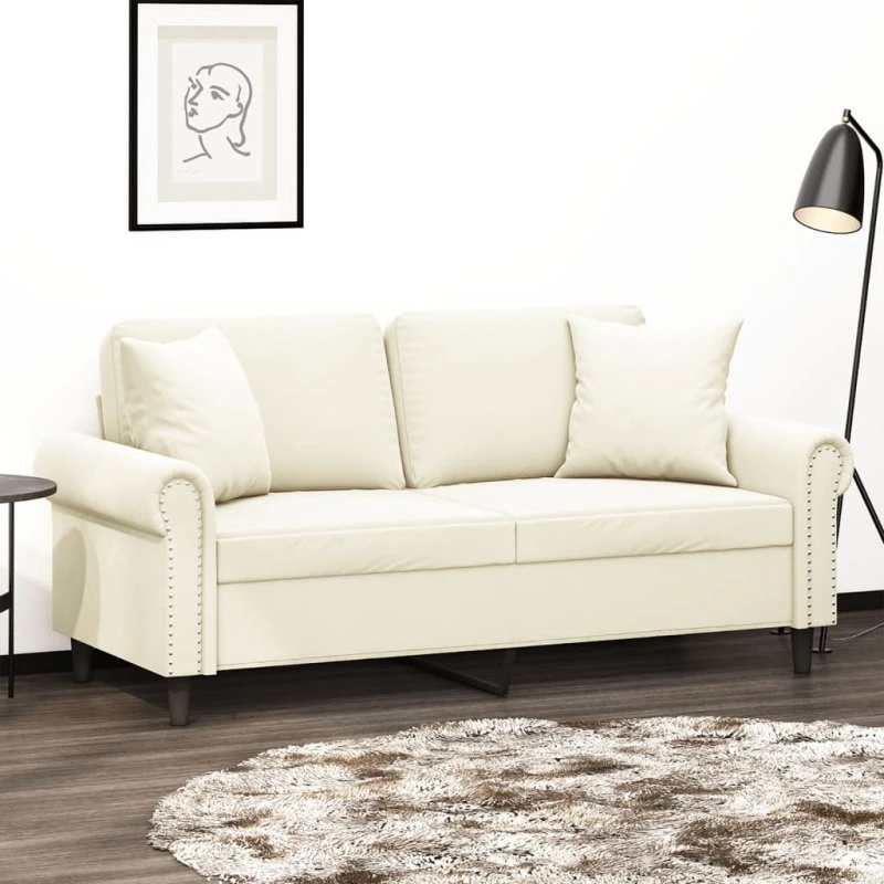 vidaXL 2-personers sofa med pyntepuder 140 cm velour cremefarvet