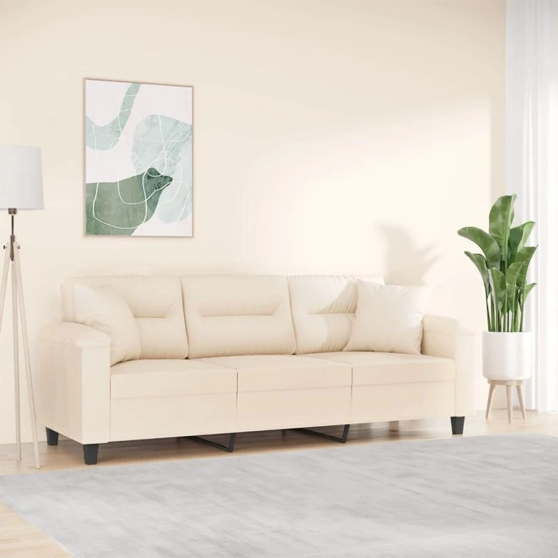 vidaXL 3-personers sofa med puder 180 cm beige mikrofiber