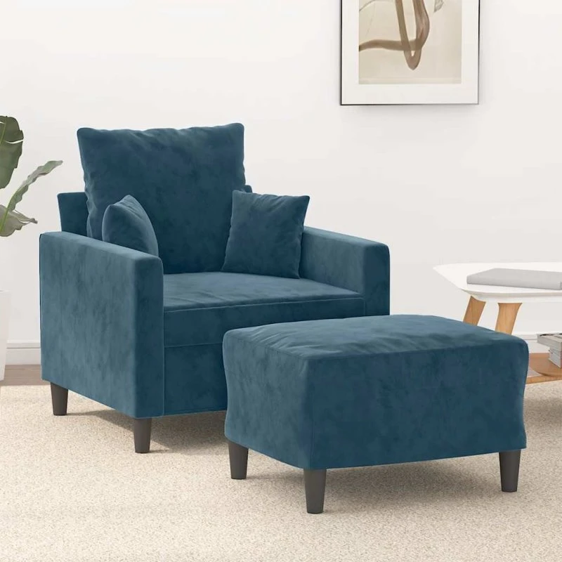 vidaXL Sofastol med Fodskammel 60 cm Velour Blå