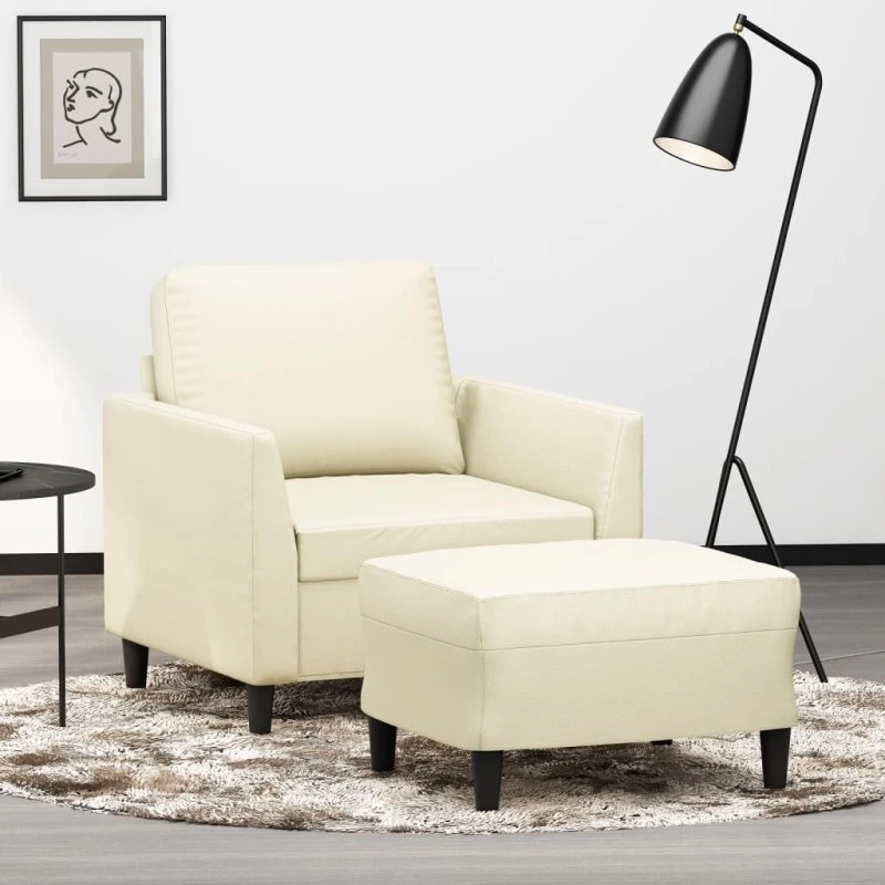 vidaXL Sofastol med Fodskammel 60 cm Kunstlæder Creme