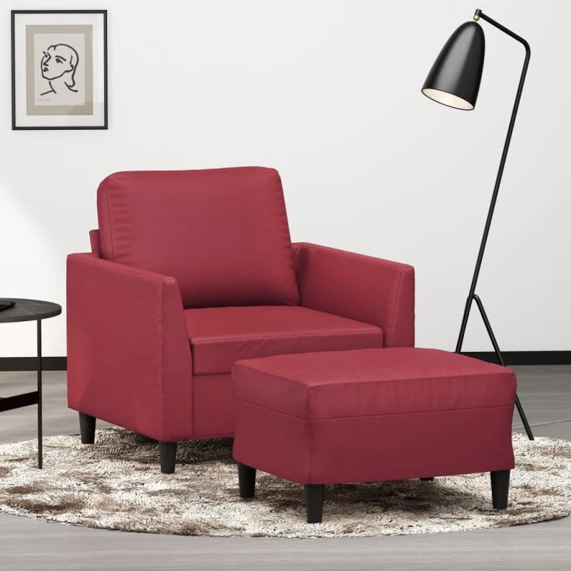 vidaXL Sofastol med Fodskammel 60 cm Vinrød Kunstlæder