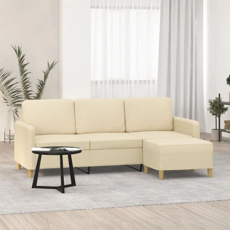 vidaXL 3-personers sofa med fodskammel 180 cm, cremefarvet
