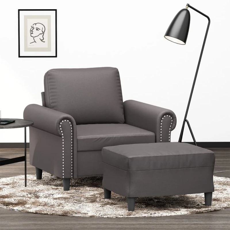 vidaXL Sofastol med Fodskammel 60 cm Grå Kunstlæder