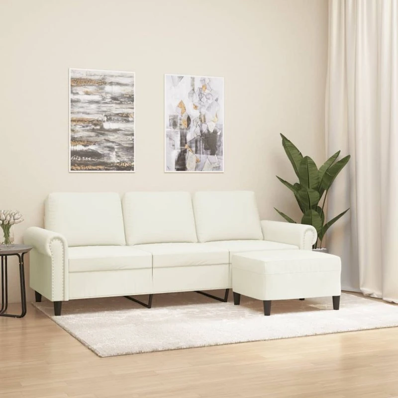 vidaXL 3-personers sofa med fodskammel 180 cm velour cremefarvet