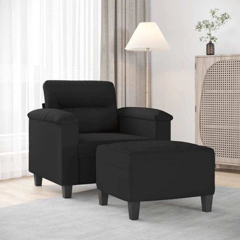 vidaXL Sofastol med fodskammel 60 cm, sort mikrofiber