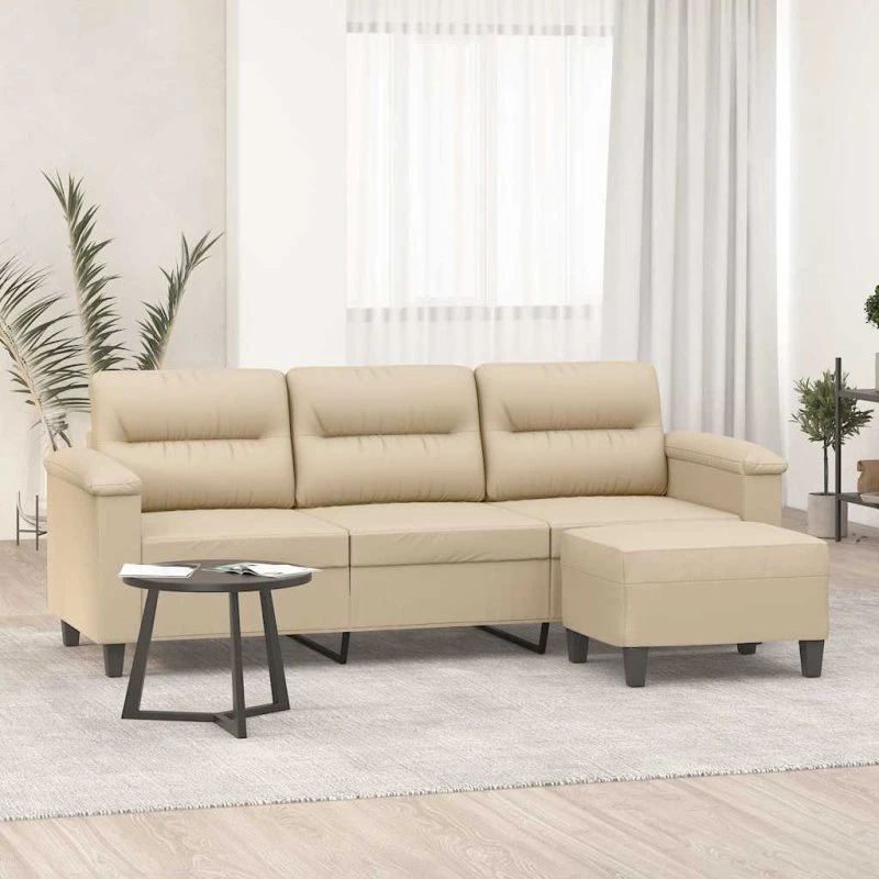 vidaXL 3-personers sofa med fodskammel 180 cm creme