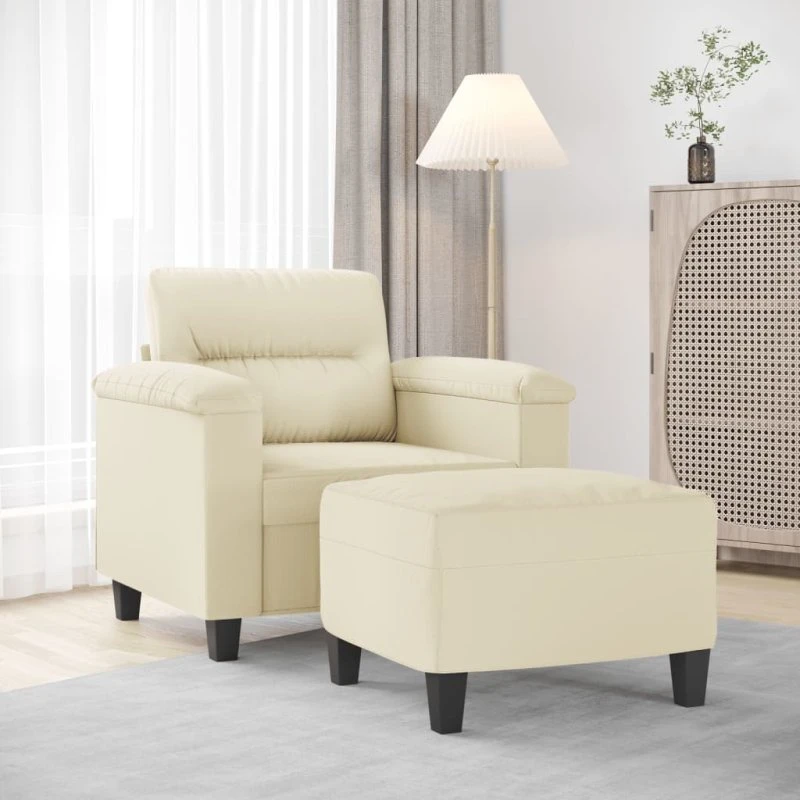 vidaXL Sofastol med Fodskammel 60 cm Kunstlæder Creme