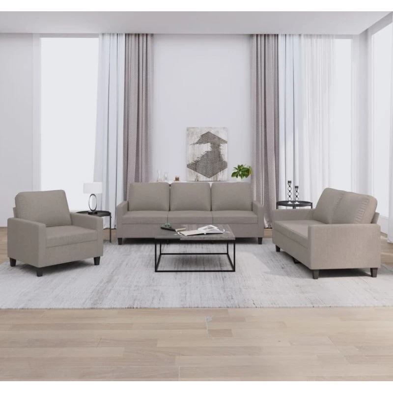 vidaXL 3-delet sofasæt med hynder, gråbrunt stof