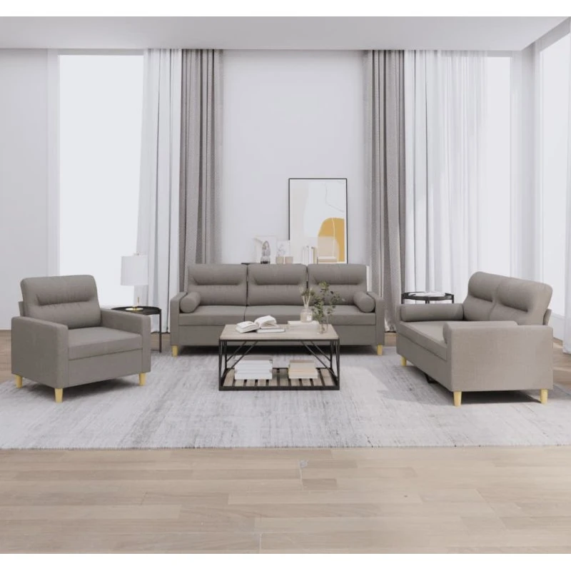 vidaXL sofasæt 3 dele gråbrun med puder