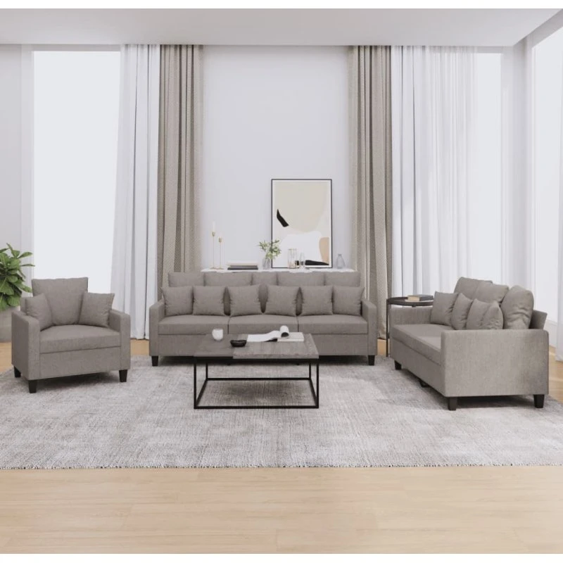 vidaXL 3-delet sofasæt med puder gråbrunt