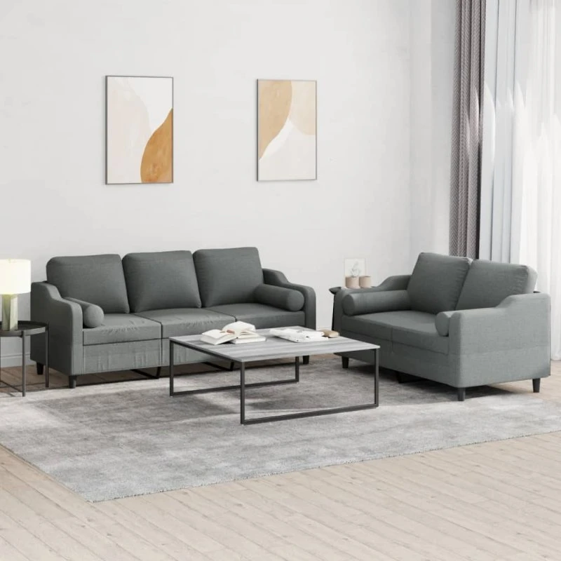 Sofasæt 2 Dele Stof - Brun / med puder og fodskamler