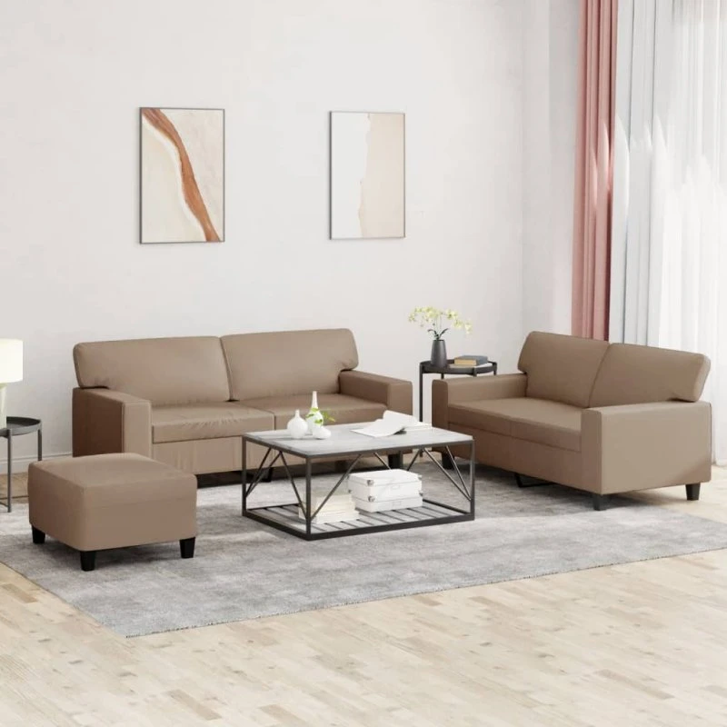 vidaXL 3-delers sofasæt i kunstlæder, cappuccino