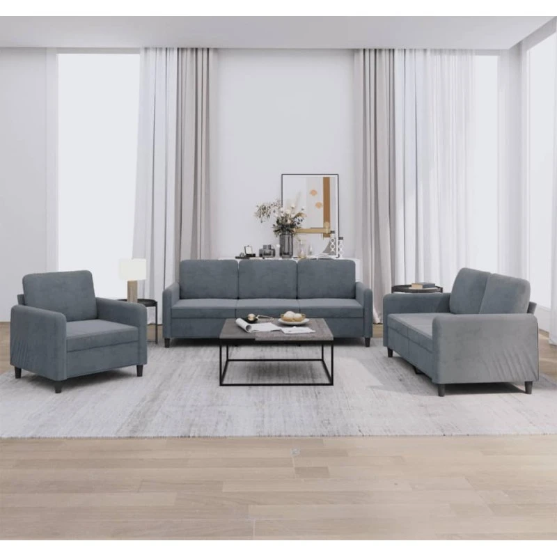 Velour Lyserød Sofasæt 3 Dele med Puder