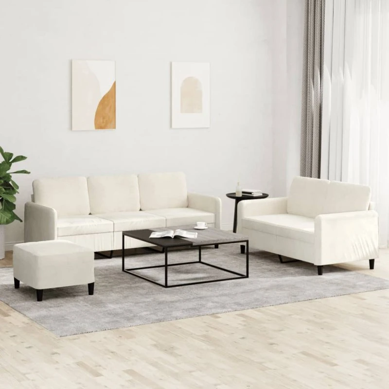 vidaXL 3-delet sofasæt velour cremefarvet