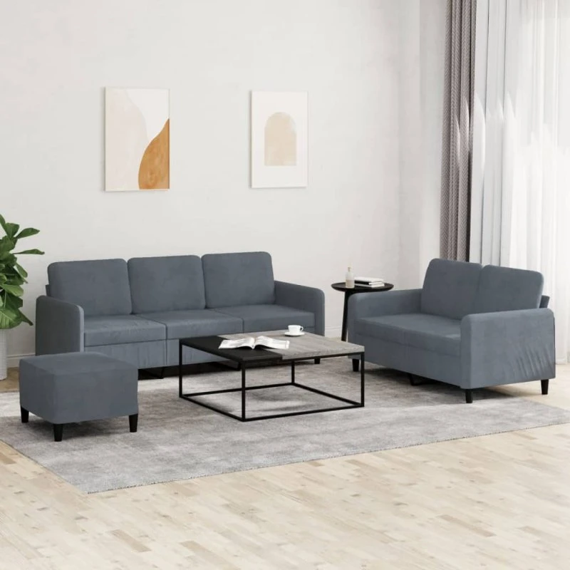 Velour Lyserød Sofasæt 3 Dele med Puder