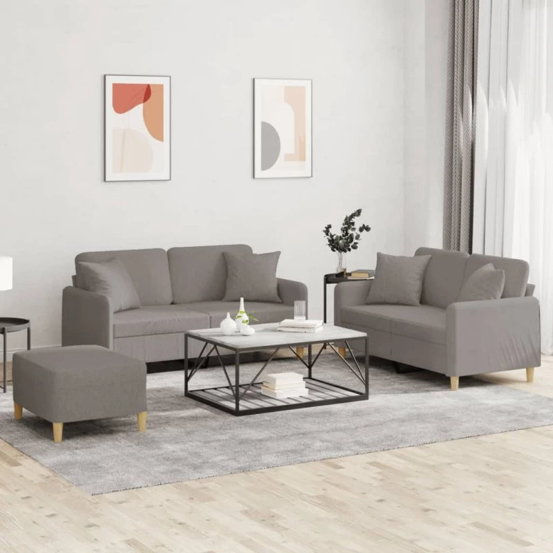 vidaXL 3-delet sofasæt gråbrunt med puder og fodskamler