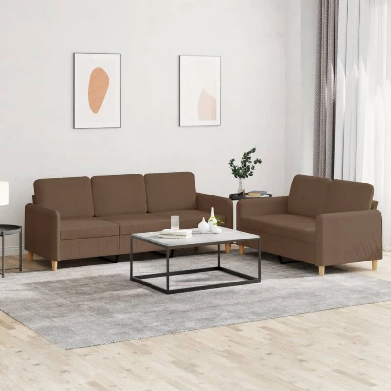 vidaXL 2-delssofa med hynder, brun, stof