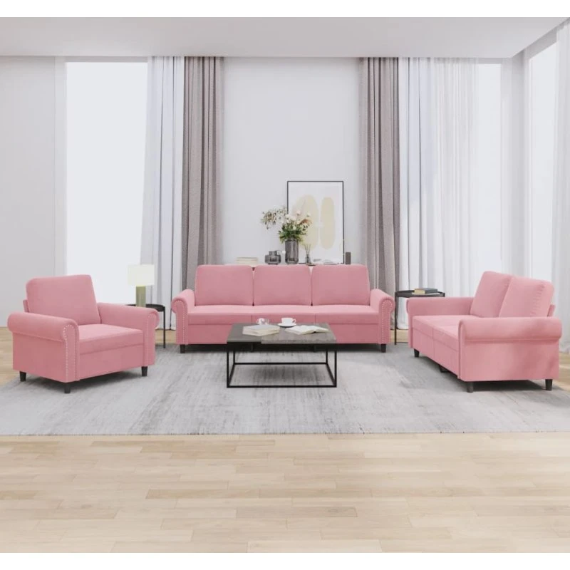 vidaXL 3-delet sofasæt med hynder i lyserød velour