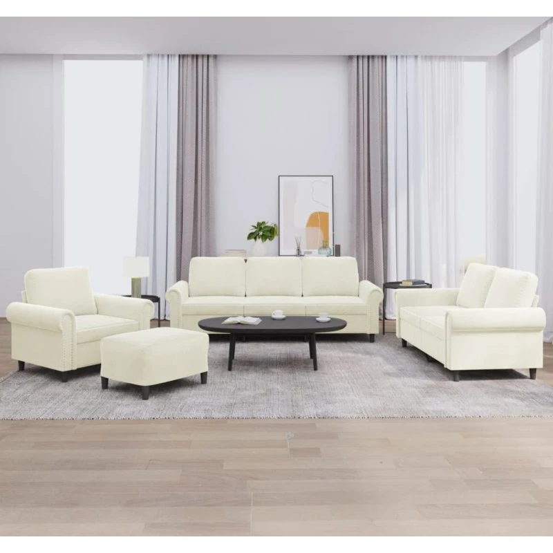 vidaXL 4-delssofa med hynder, velour cremefarvet